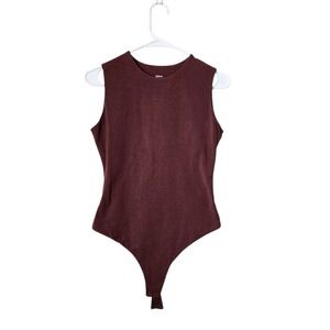 QUINCE Cotton Modal Sleeveless Bodysuit Brown Size M